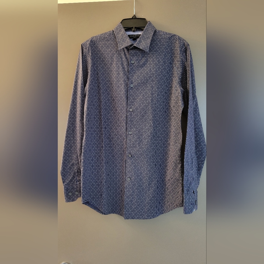 Banana Republic Men's Button-Down Blue Patterned Slim-Fit Shirt, Small
